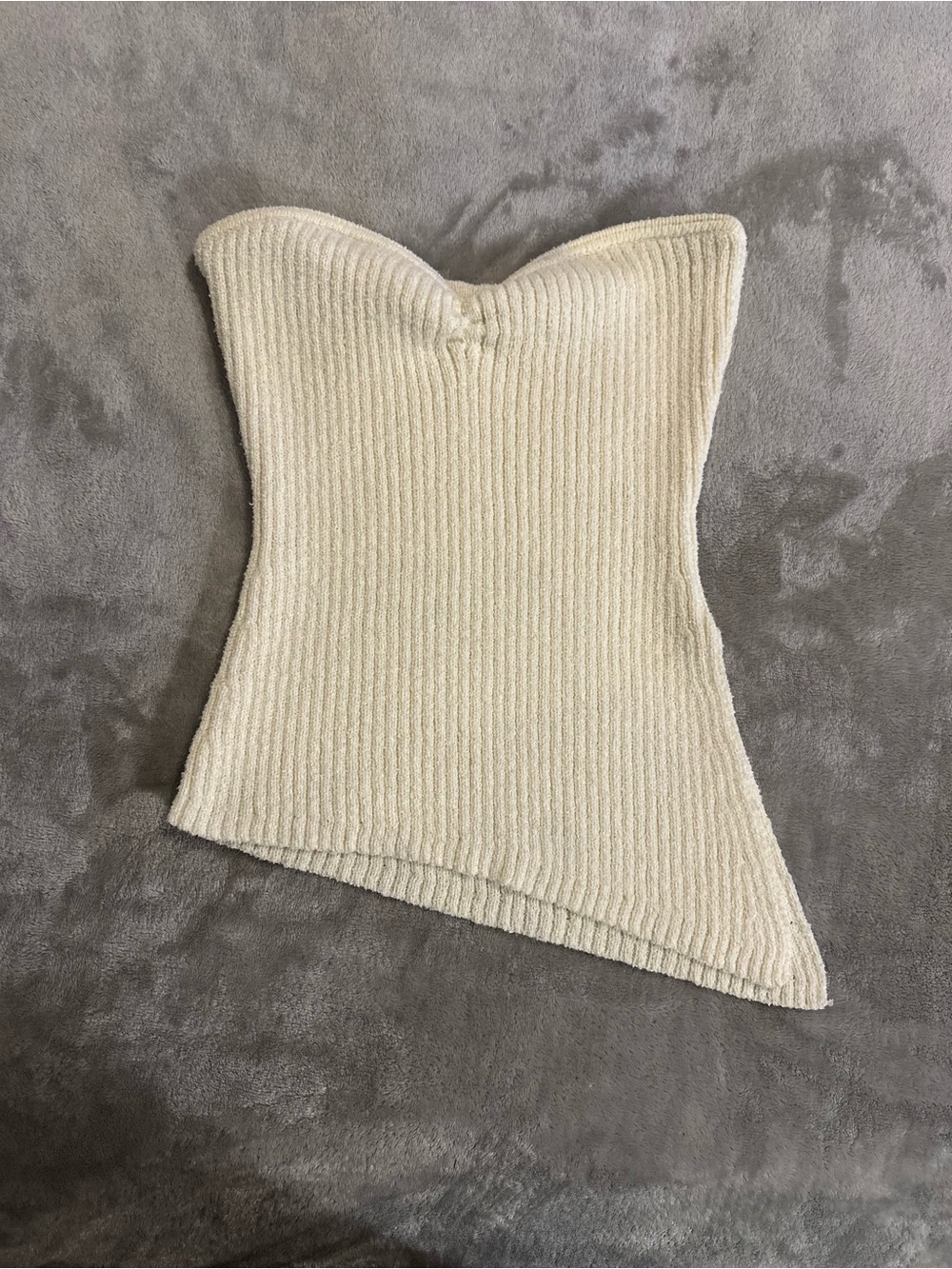 Workshop Cute Clothing Cream Strapless Ribbed Asymmetrical Top S